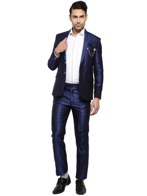 solid navy blue single breasted suit set - 19313445 - Very Small Image - 1