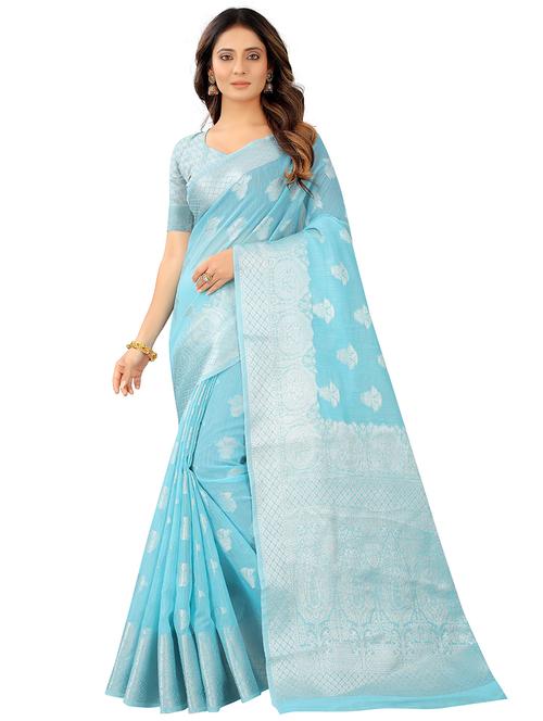 contrast bordered woven saree with blouse - 19313638 - Very Small Image - 1