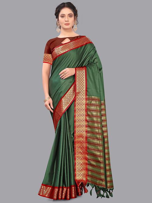 contrast bordered woven saree with blouse - 19313676 - Very Small Image - 1