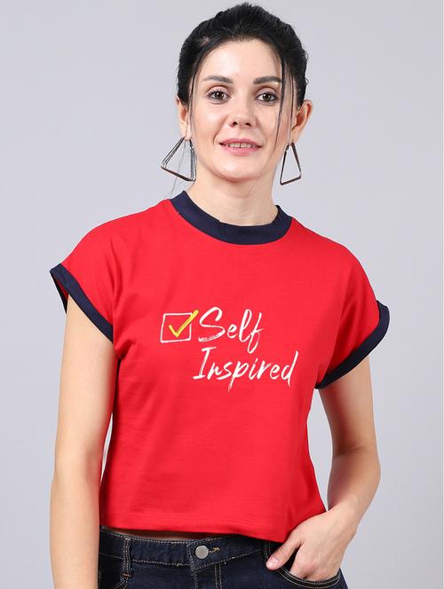 red round neck printed crop t-shirt - 19313733 - Very Small Image - 1