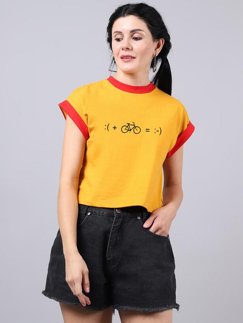 yellow round neck printed t-shirt - 19313750 - Very Small Image - 1