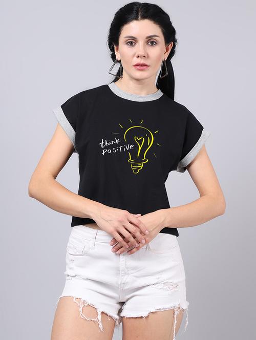 black round neck printed crop top - 19313752 - Very Small Image - 1