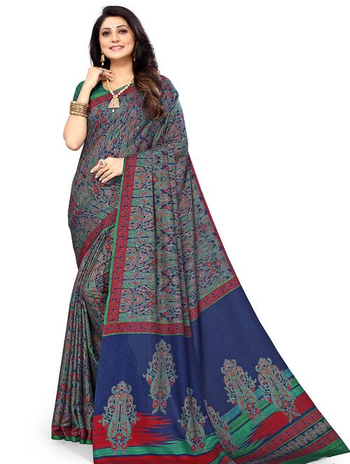 contrast bordered printed saree with blouse - 19314169 - Very Small Image - 1