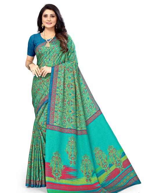 contrast bordered printed saree with blouse - 19314170 - Very Small Image - 1