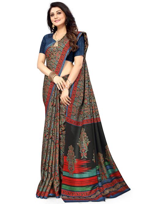 contrast bordered printed saree with blouse - 19314171 - Very Small Image - 1