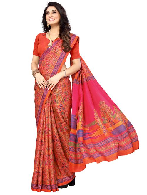 contrast bordered printed saree with blouse - 19314174 - Very Small Image - 1