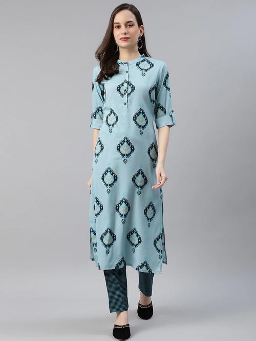teal kurta pant set - 19314183 - Very Small Image - 1