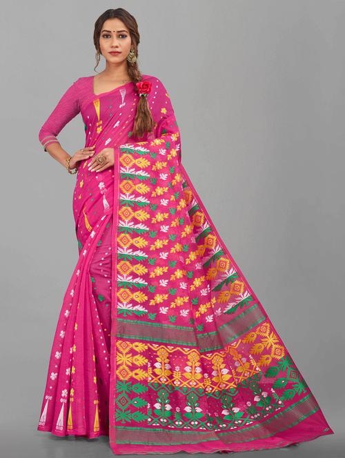 contrast bordered woven saree with blouse - 19314228 - Very Small Image - 1