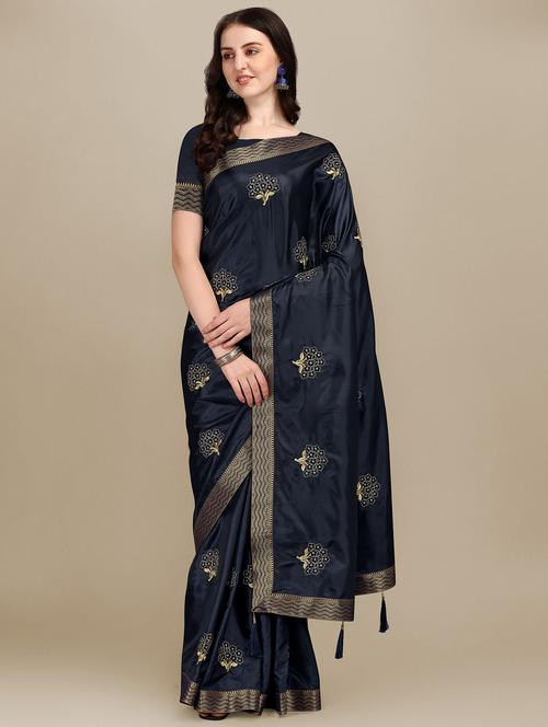 contrast bordered woven saree with blouse - 19314232 - Very Small Image - 1