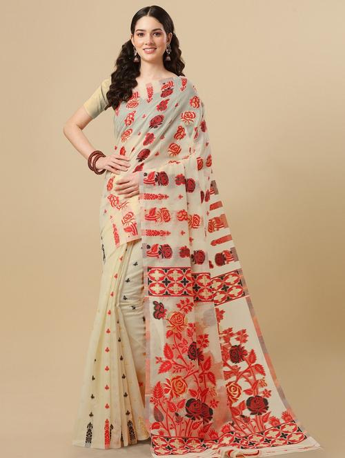 contrast bordered woven saree with blouse - 19314234 - Very Small Image - 1