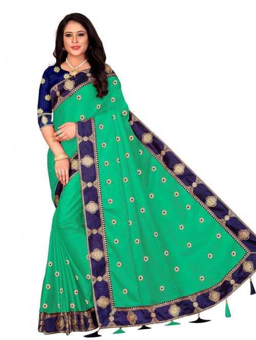 contrast bordered woven saree with blouse - 19314235 - Very Small Image - 1