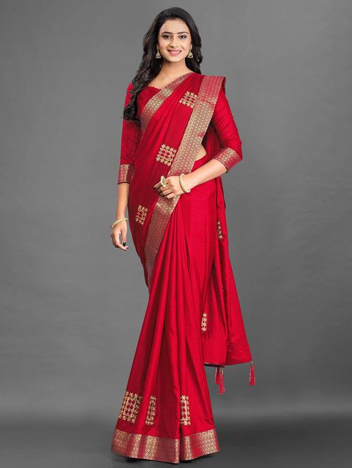 contrast bordered woven saree with blouse - 19314240 - Very Small Image - 1