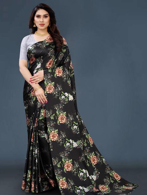 black printed saree with blouse - 19314244 - Very Small Image - 1