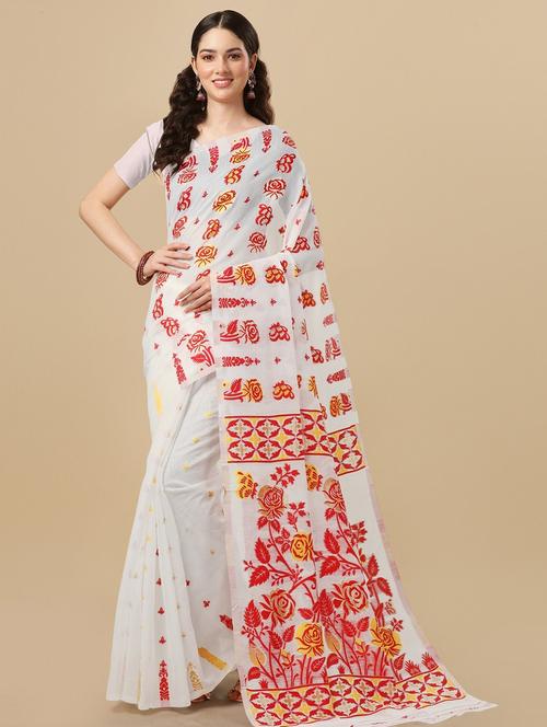 contrast bordered woven saree with blouse - 19314254 - Very Small Image - 1