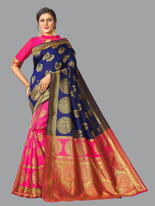 contrast bordered woven saree - 19314255 - Very Small Image - 1