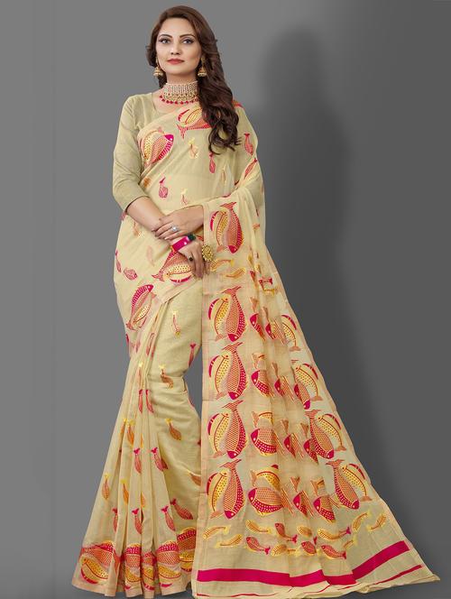 contrast bordered woven saree with blouse - 19314263 - Very Small Image - 1