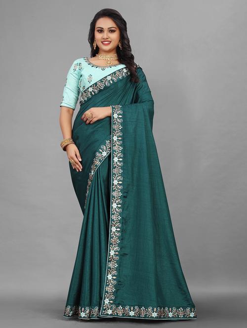 contrast bordered saree with blouse - 19314264 - Very Small Image - 1