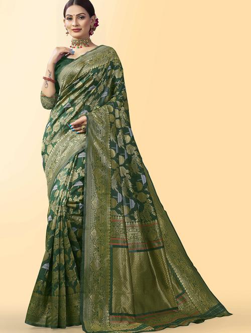contrast bordered woven saree with blouse - 19314265 - Very Small Image - 1