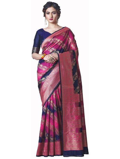 contrast bordered woven saree with blouse - 19314277 - Very Small Image - 1