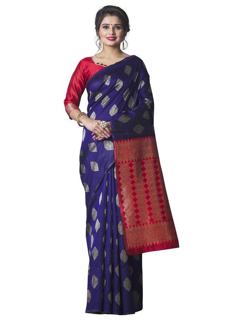 contrast bordered woven saree with blouse - 19314280 - Very Small Image - 1