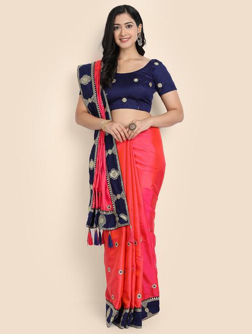 orange silk blend saree with blouse - 19314299 - Very Small Image - 1