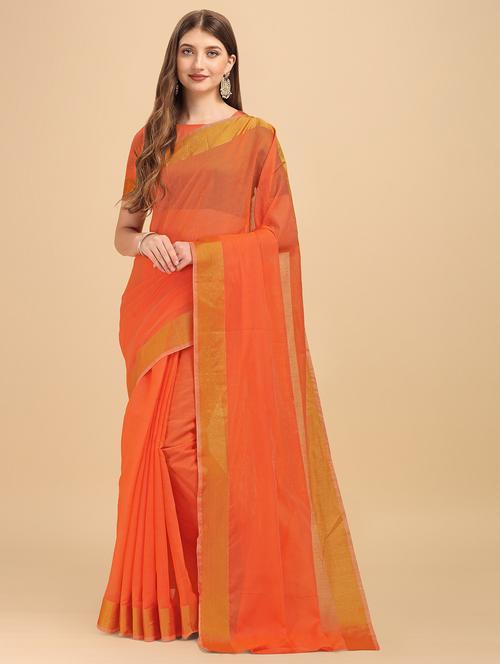 orange self design bollywood saree with blouse - 19314329 - Very Small Image - 1