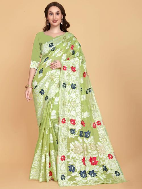 self design jamdani saree with blouse - 19314351 - Very Small Image - 1