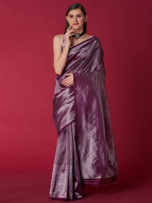 purple self design banarasi saree with blouse - 19314379 - Very Small Image - 1