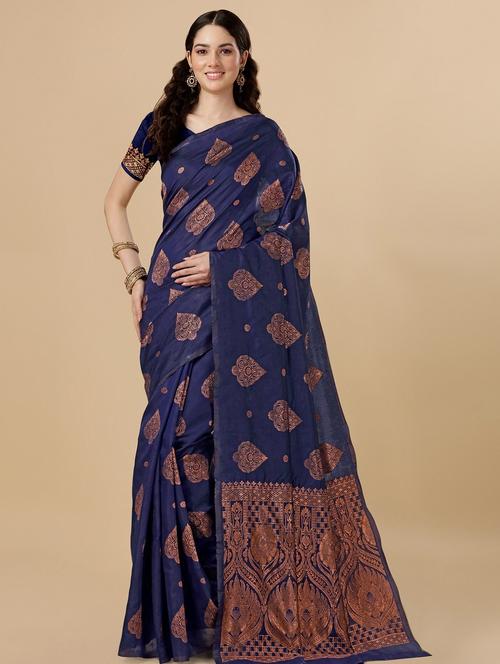 self design banarasi saree with blouse - 19314415 - Very Small Image - 1