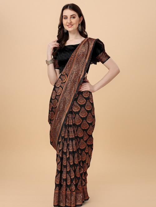 self design banarasi saree with blouse - 19314423 - Very Small Image - 1