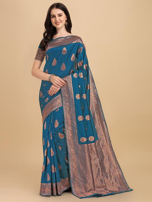 self design banarasi saree with blouse - 19314462 - Very Small Image - 1