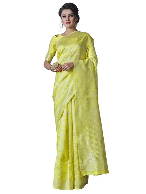 yellow self design saree with blouse - 19314494 - Very Small Image - 1