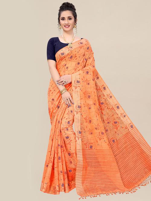 orange self design saree - 19314532 - Very Small Image - 1
