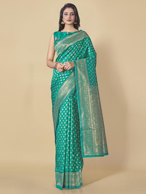 green self design banarasi saree with blouse - 19314552 - Very Small Image - 1