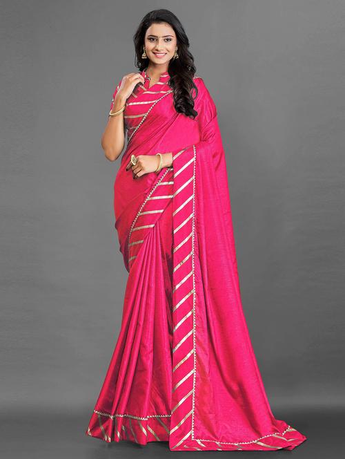 pink self design saree with blouse - 19314592 - Very Small Image - 1