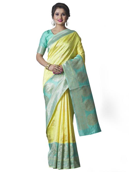 yellow self design saree - 19314595 - Very Small Image - 1
