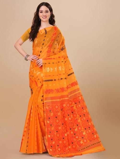 orange self design saree with blouse - 19314597 - Very Small Image - 1