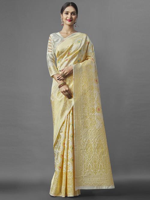 cream self design saree with blouse - 19314602 - Very Small Image - 1
