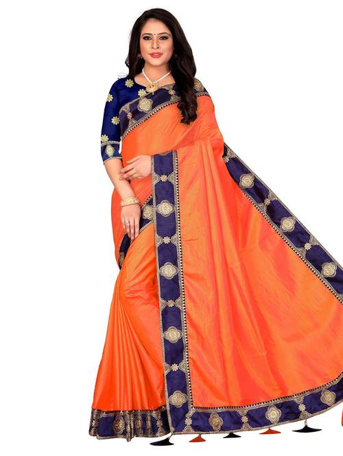 orange solid jamdani saree with blouse - 19314613 - Very Small Image - 1