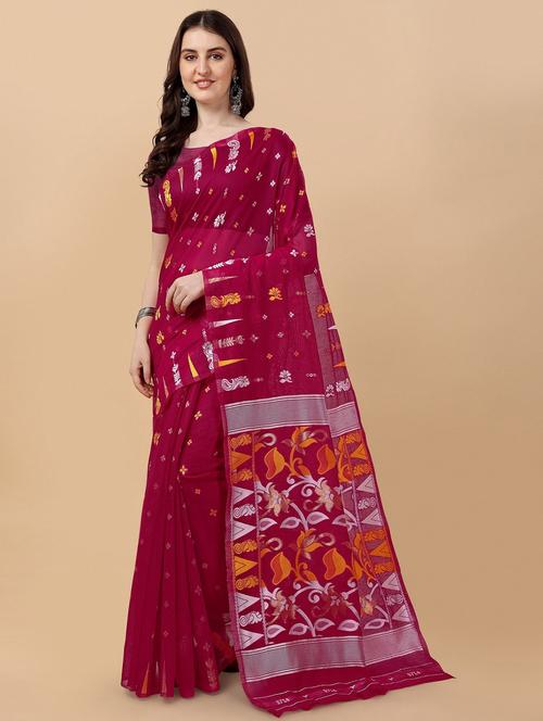 pink self design saree with blouse - 19314640 - Very Small Image - 1