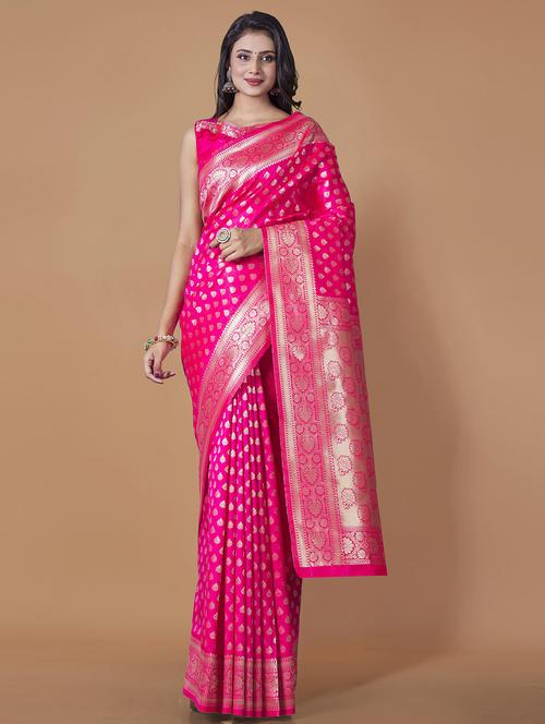 pink self design saree - 19314661 - Very Small Image - 1