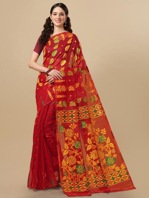 red self design saree with blouse - 19314714 - Very Small Image - 1