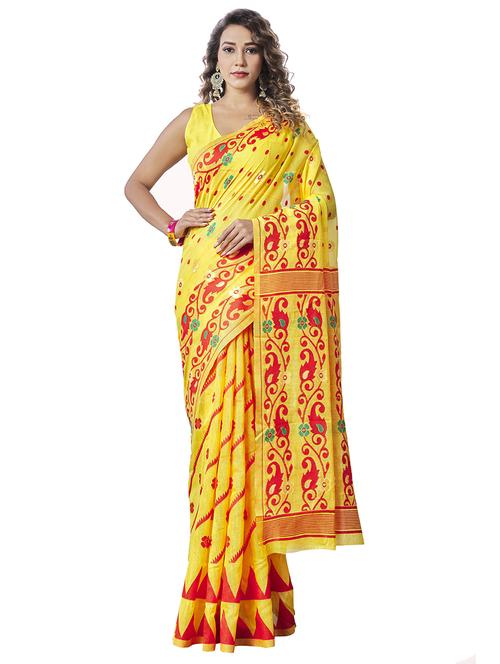 yellow self design saree with blouse - 19314735 - Very Small Image - 1