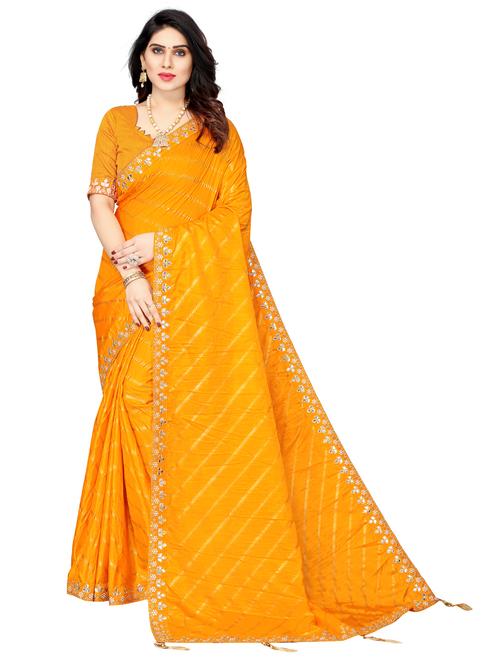 yellow self designed saree with blouse - 19314778 - Very Small Image - 1