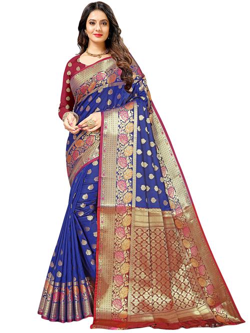 self design kanjivaram saree with blouse - 19314917 - Very Small Image - 1
