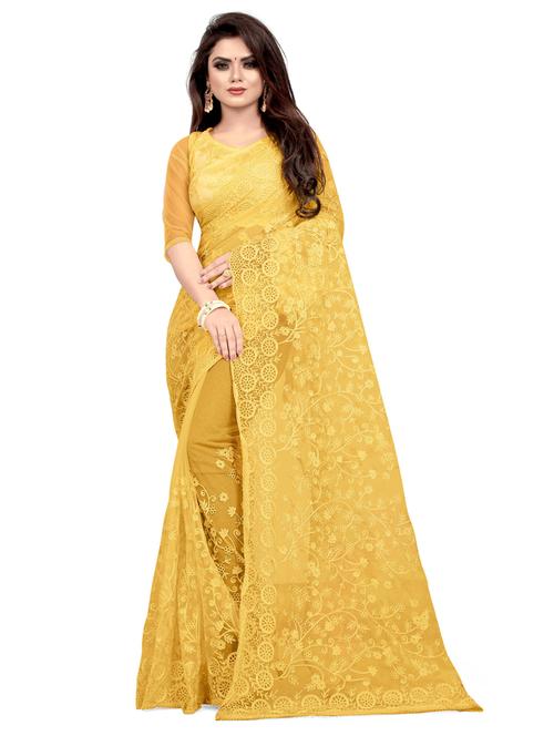 yellow self design bollywood saree with blouse - 19315237 - Very Small Image - 1