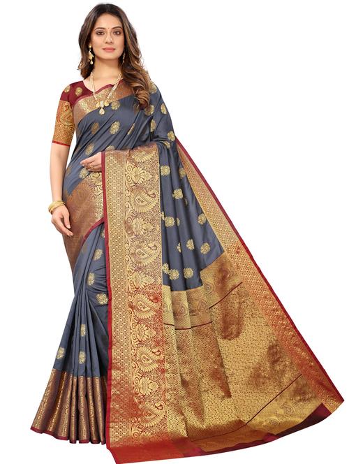 self design kanjivaram saree with blouse - 19315336 - Very Small Image - 1
