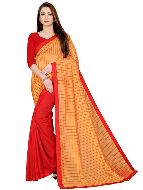 red check saree with blouse - 19315357 - Very Small Image - 1