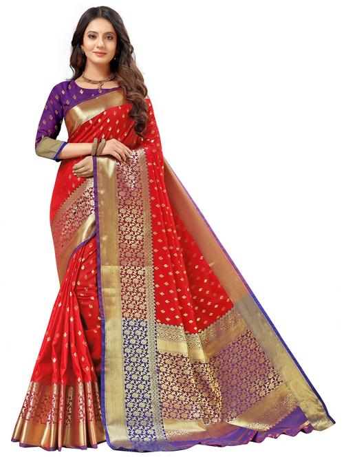 red jacquard kanjivaram saree with blouse - 19315375 - Very Small Image - 1