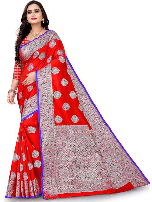 red jacquard kanjivaram saree - 19315394 - Very Small Image - 1